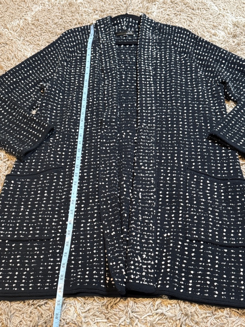 LIV by Habitat Black & White Open Front Knit Cardigan Sweater size Large - Picture 11 of 15